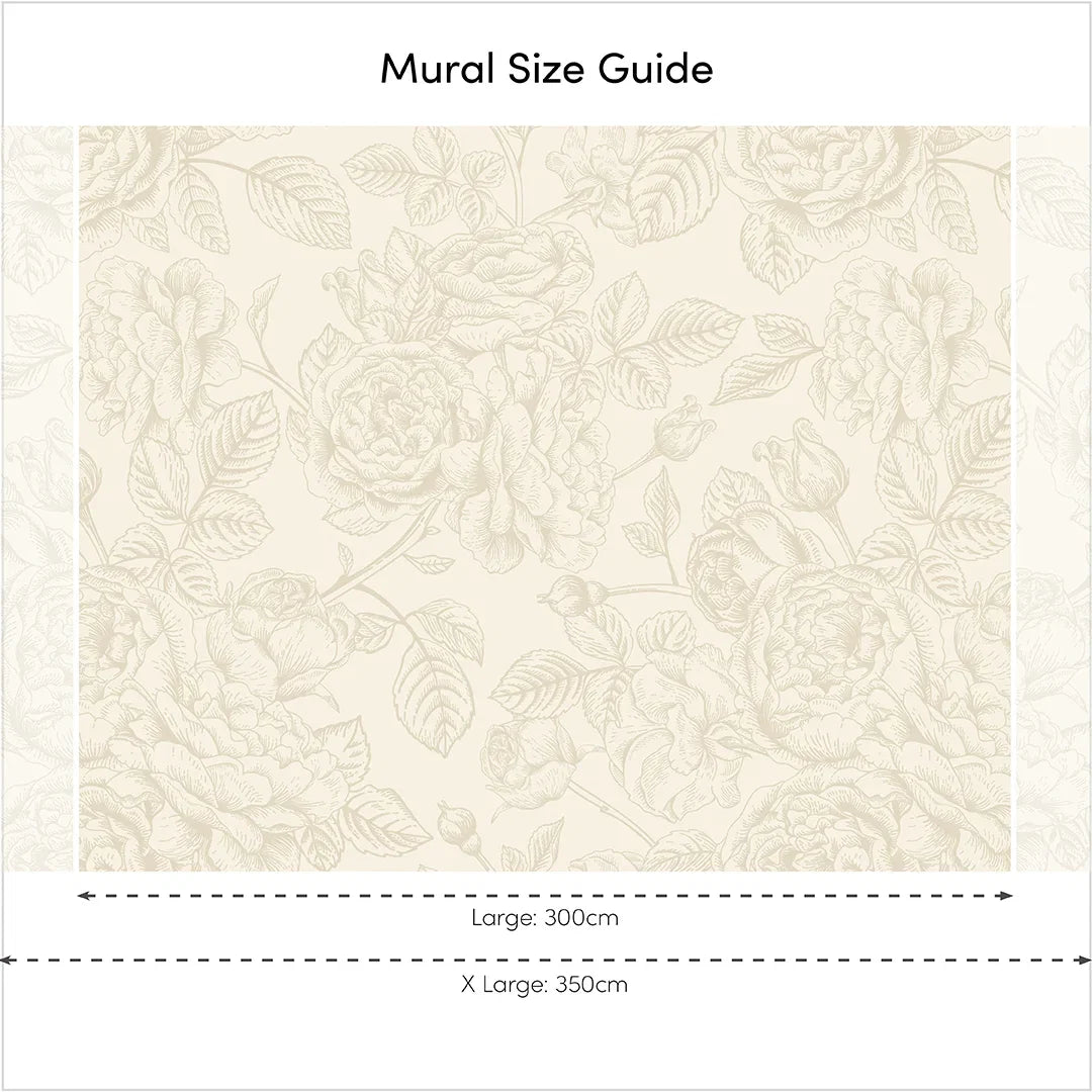 Gentle Roses Full Wall Mural in Mushroom and Cream