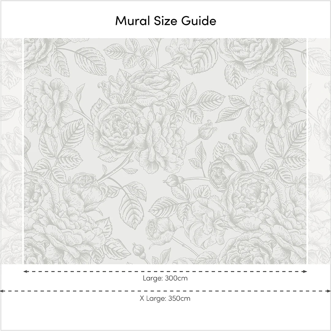 Gentle Roses Full Wall Mural in Grey
