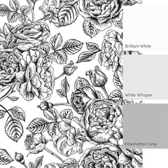 Gentle Roses Full Wall Mural in Monochrome