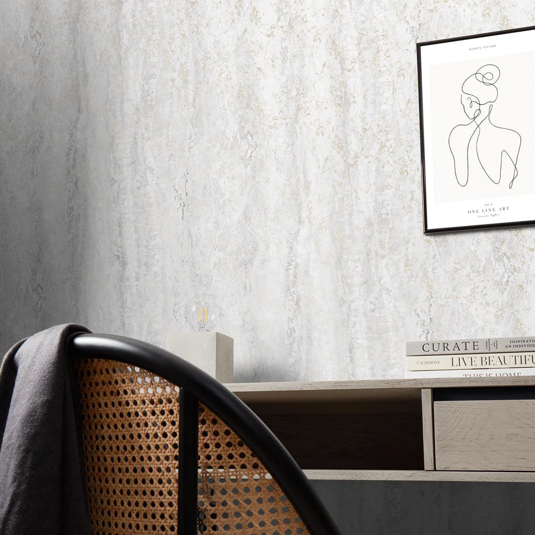 Sirrus Metallic Marble Wallpaper in Grey
