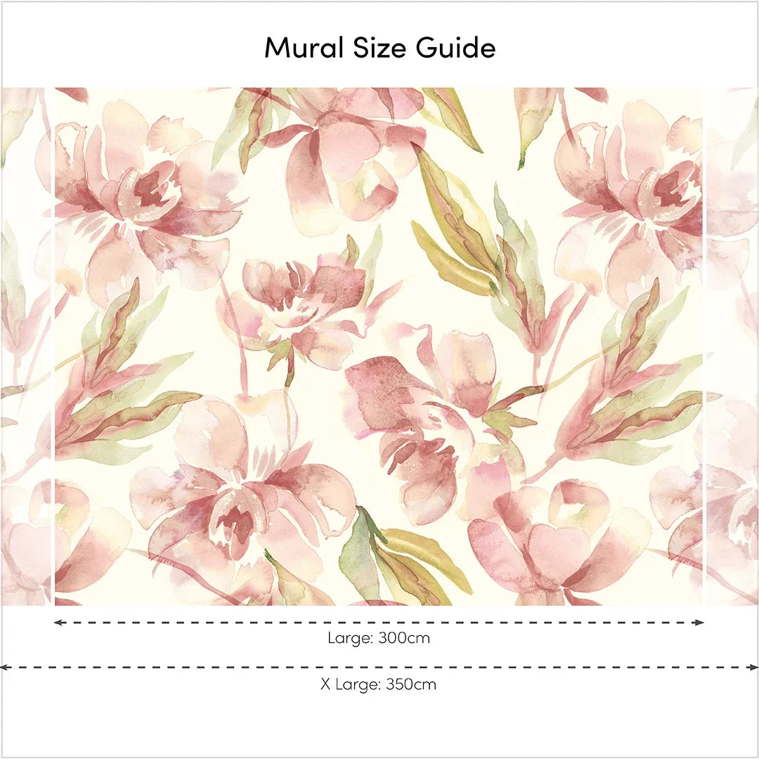 In Bloom Full Wall Mural in Watercolour Peach and Green