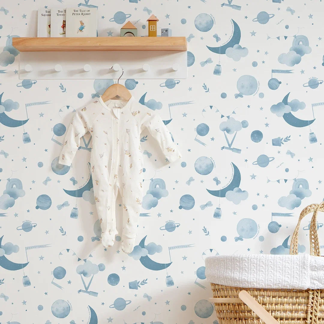 Little Dreamer by Amy Hart Wallpaper in Blue and White