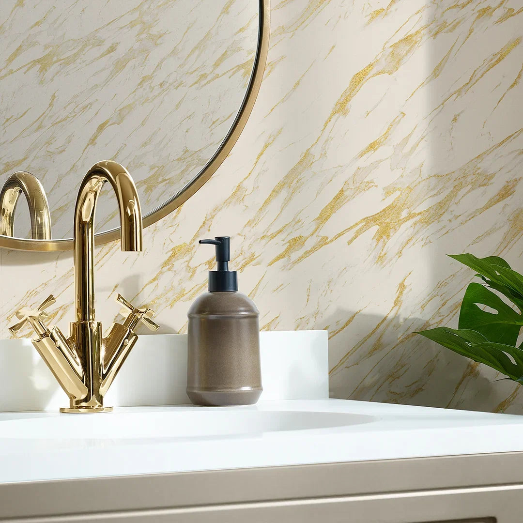 Modern Marble Wallpaper in Cream with Gold Effect