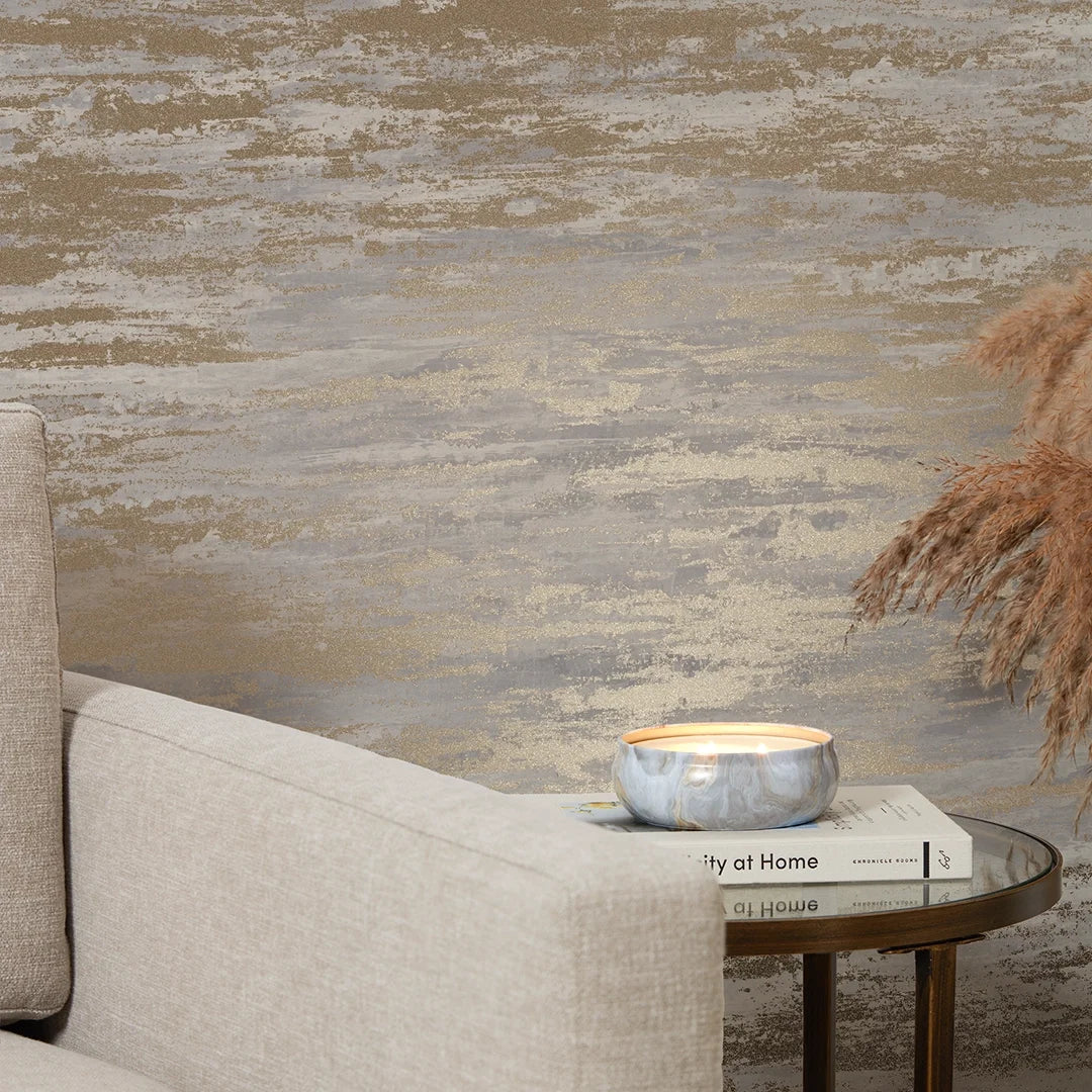 Seychelles Wallpaper in Warm Grey and Gold