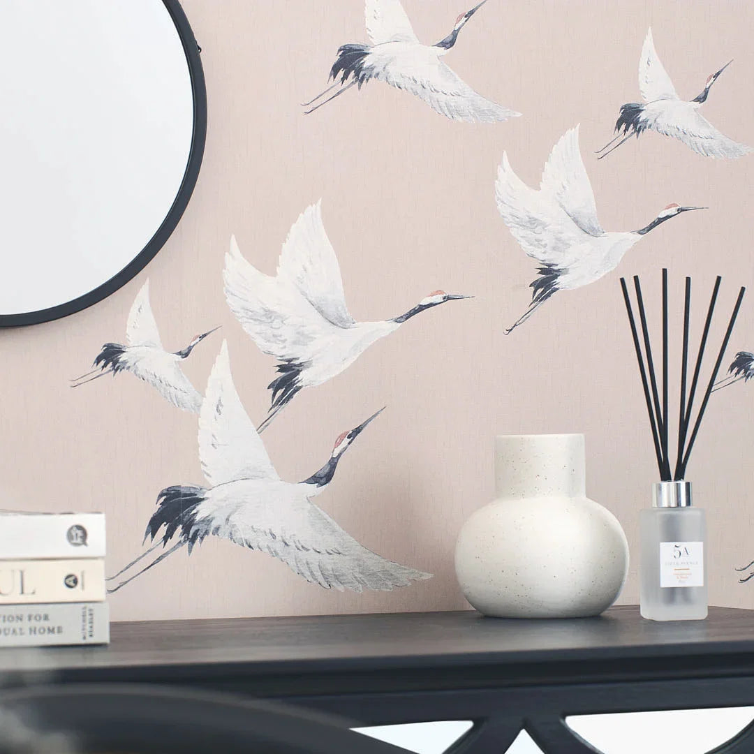 Soaring Cranes Wallpaper in Nude