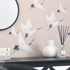 Soaring Cranes Wallpaper in Nude
