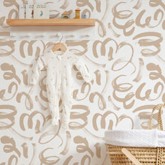 Squiggle Wallpaper in White and Beige