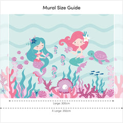 The Magical Mermaids Full Wall Mural in Pink and Teal