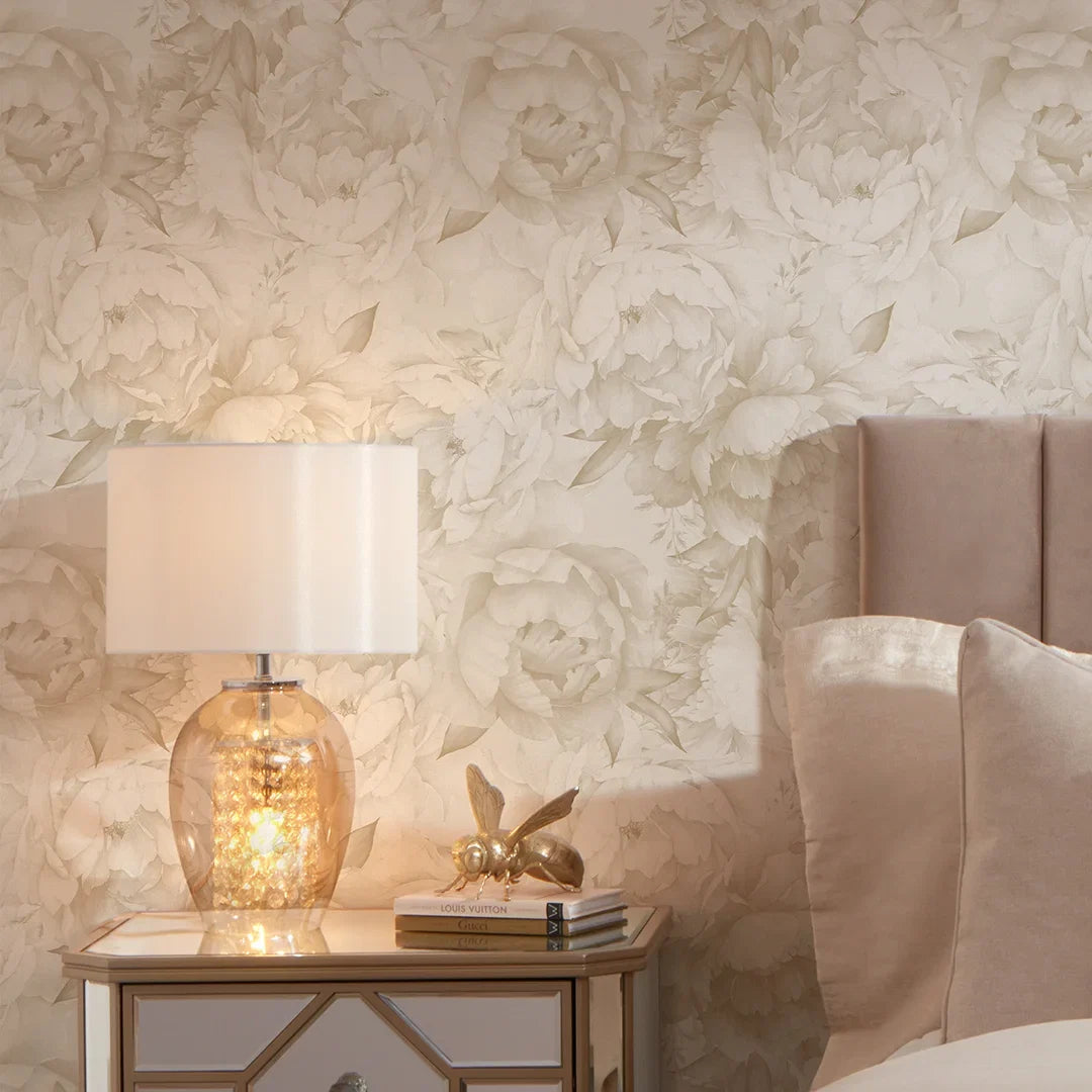 Vintage Peony Wallpaper in Warm Neutrals
