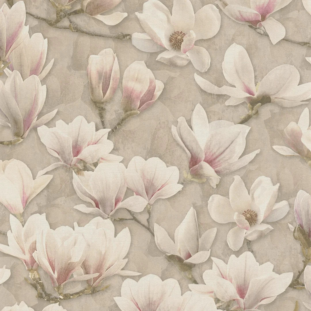 Gentle Blossoms Wallpaper in Pink on Cream