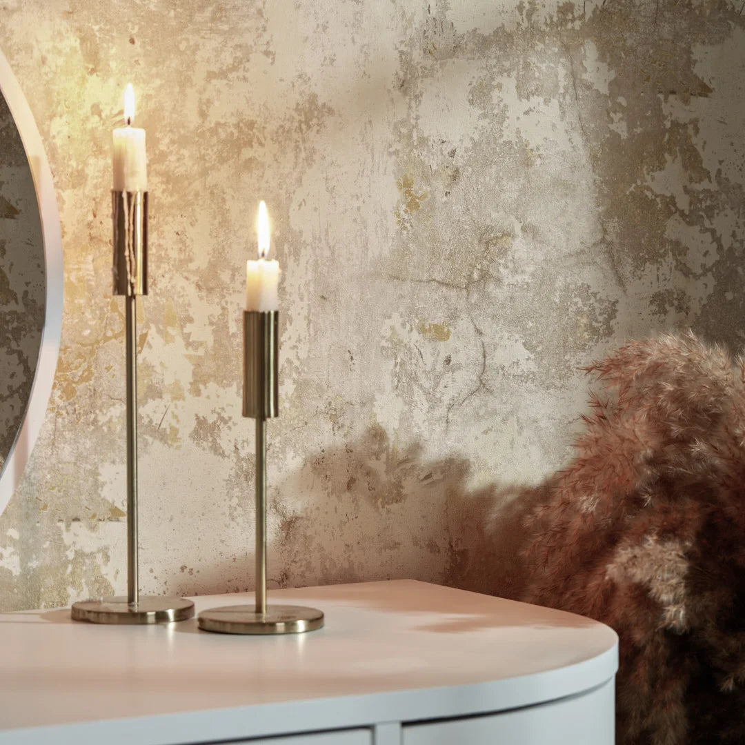Patina Concrete Effect Wallpaper in Cream & Gold