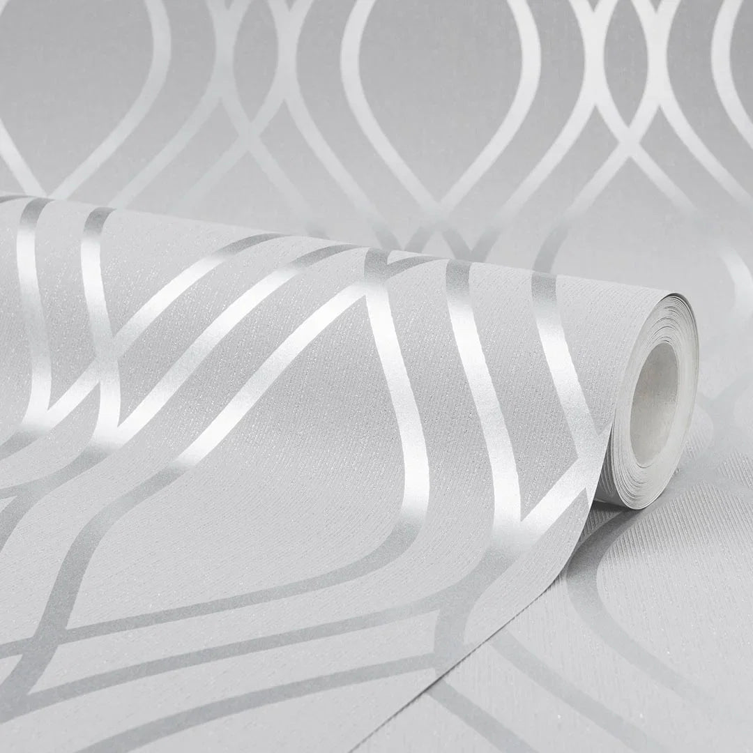 Camden Wave Wallpaper in Soft Grey and Silver