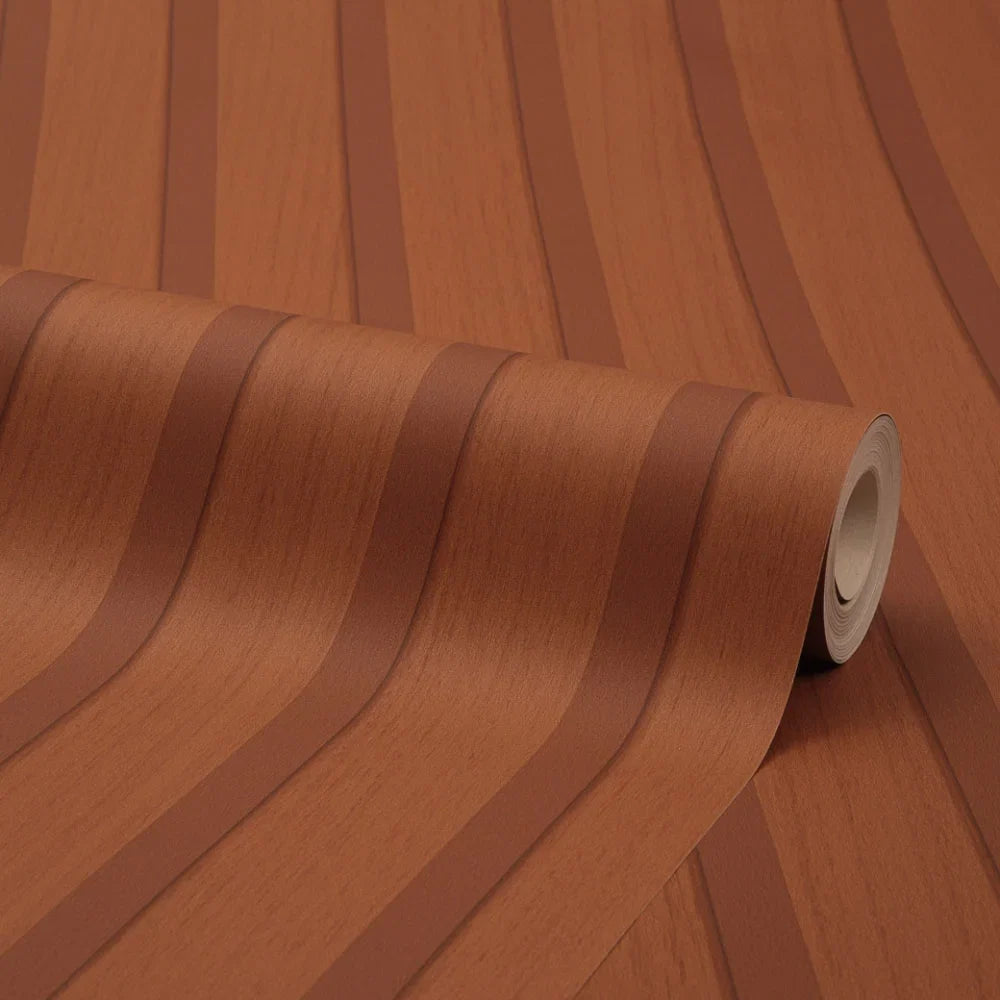 Contemporary Wood Slat Wallpaper in Terracotta