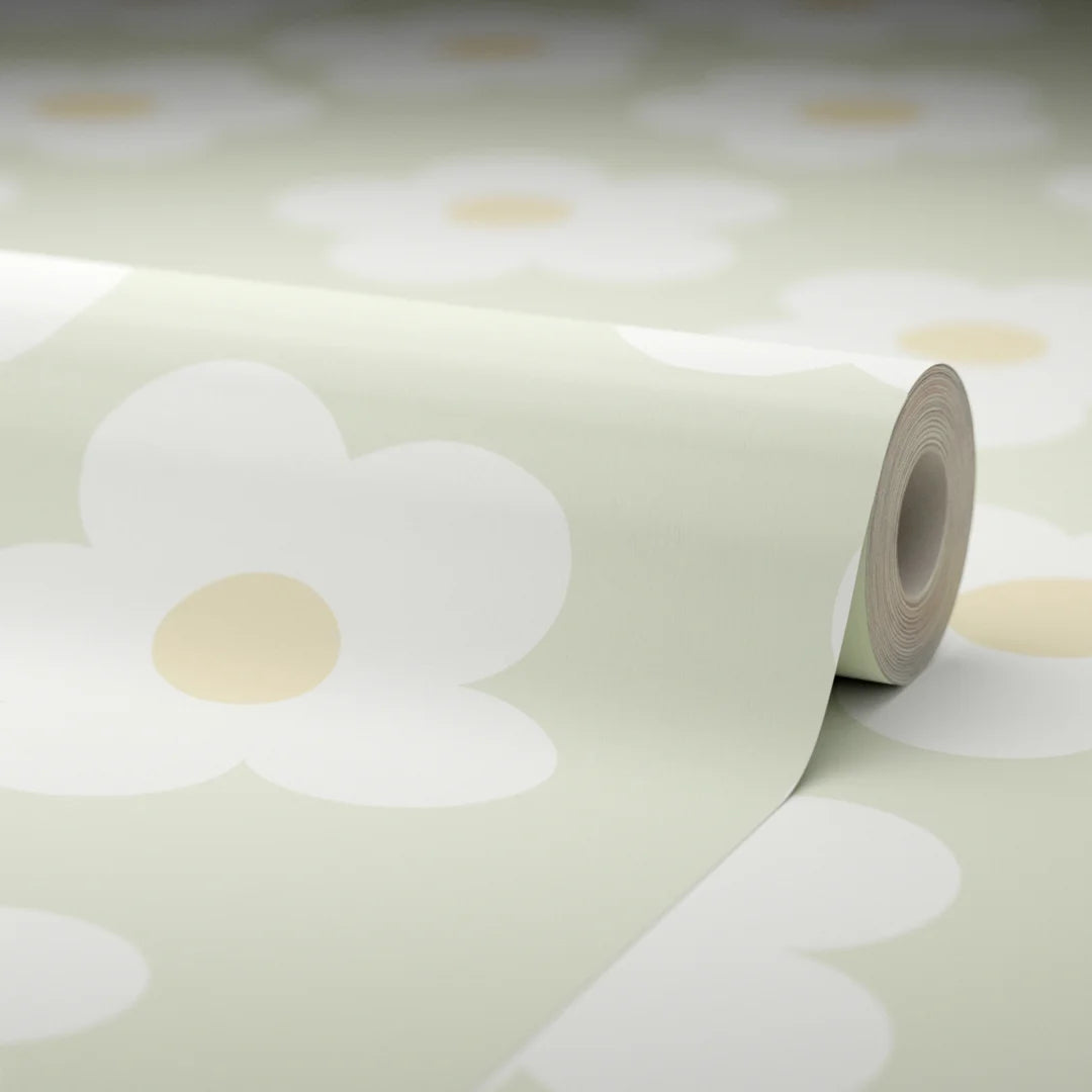 Ditsy Daisy Wallpaper in Soft Green