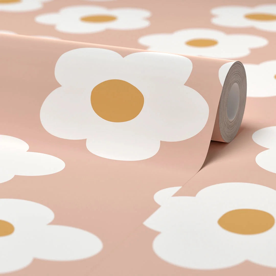 Ditsy Daisy Wallpaper in Pink and White