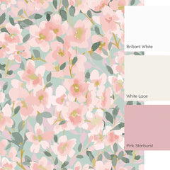 Fresh Flowers Full Wall Mural in Pink and Duck Egg