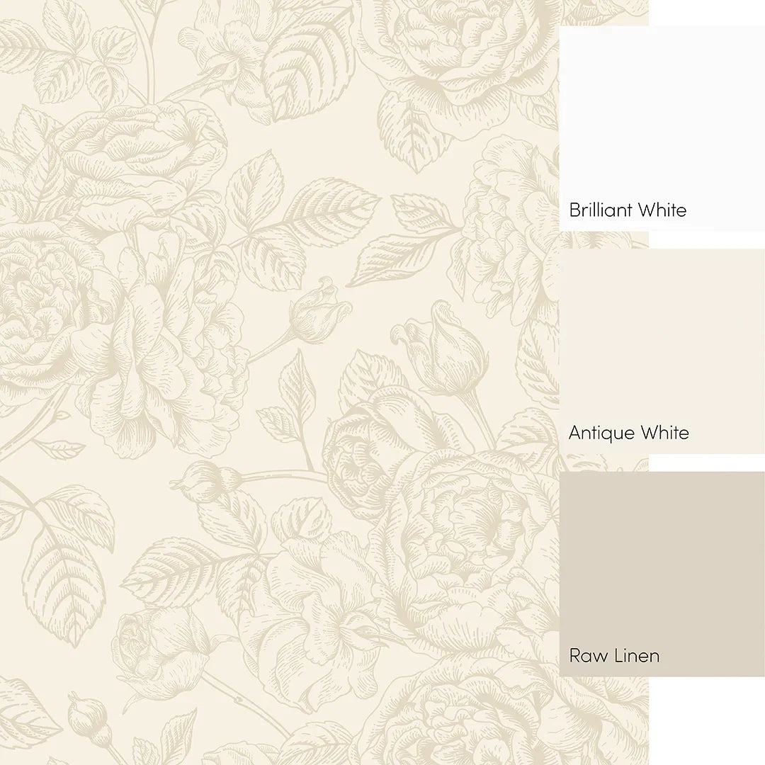 Gentle Roses Full Wall Mural in Mushroom and Cream
