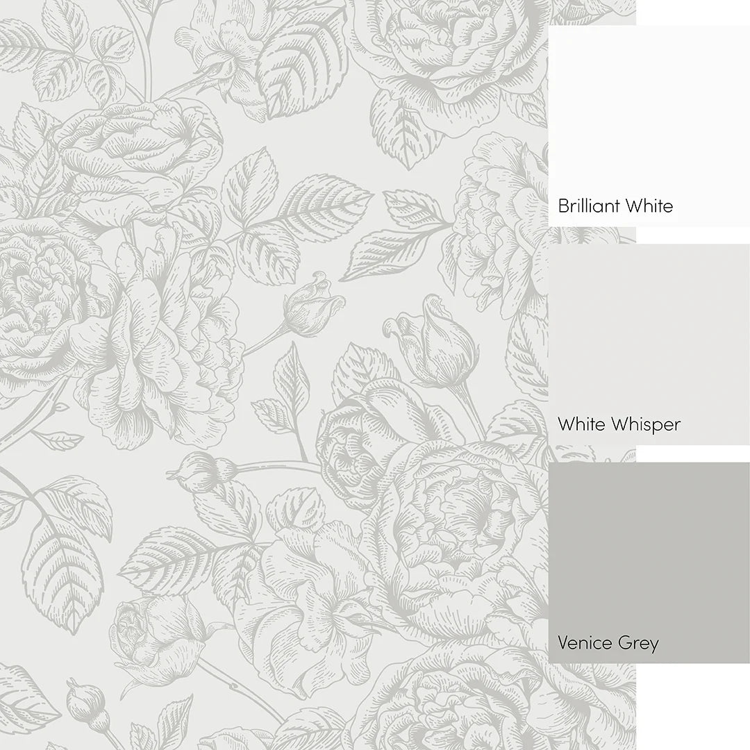 Gentle Roses Full Wall Mural in Grey