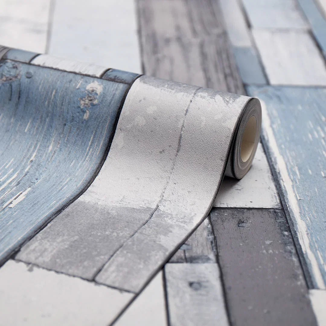 Reclaimed Wood Wallpaper in Blue