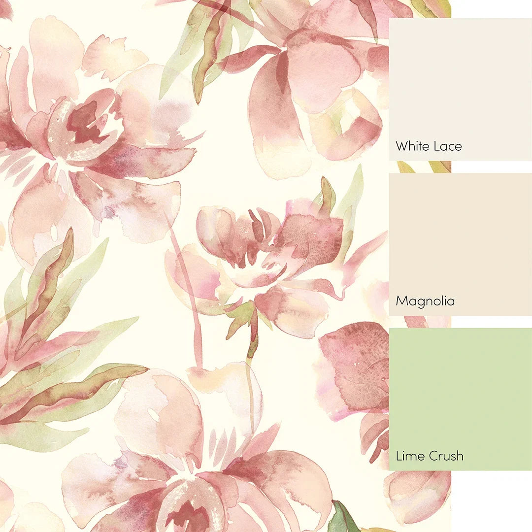 In Bloom Full Wall Mural in Watercolour Peach and Green