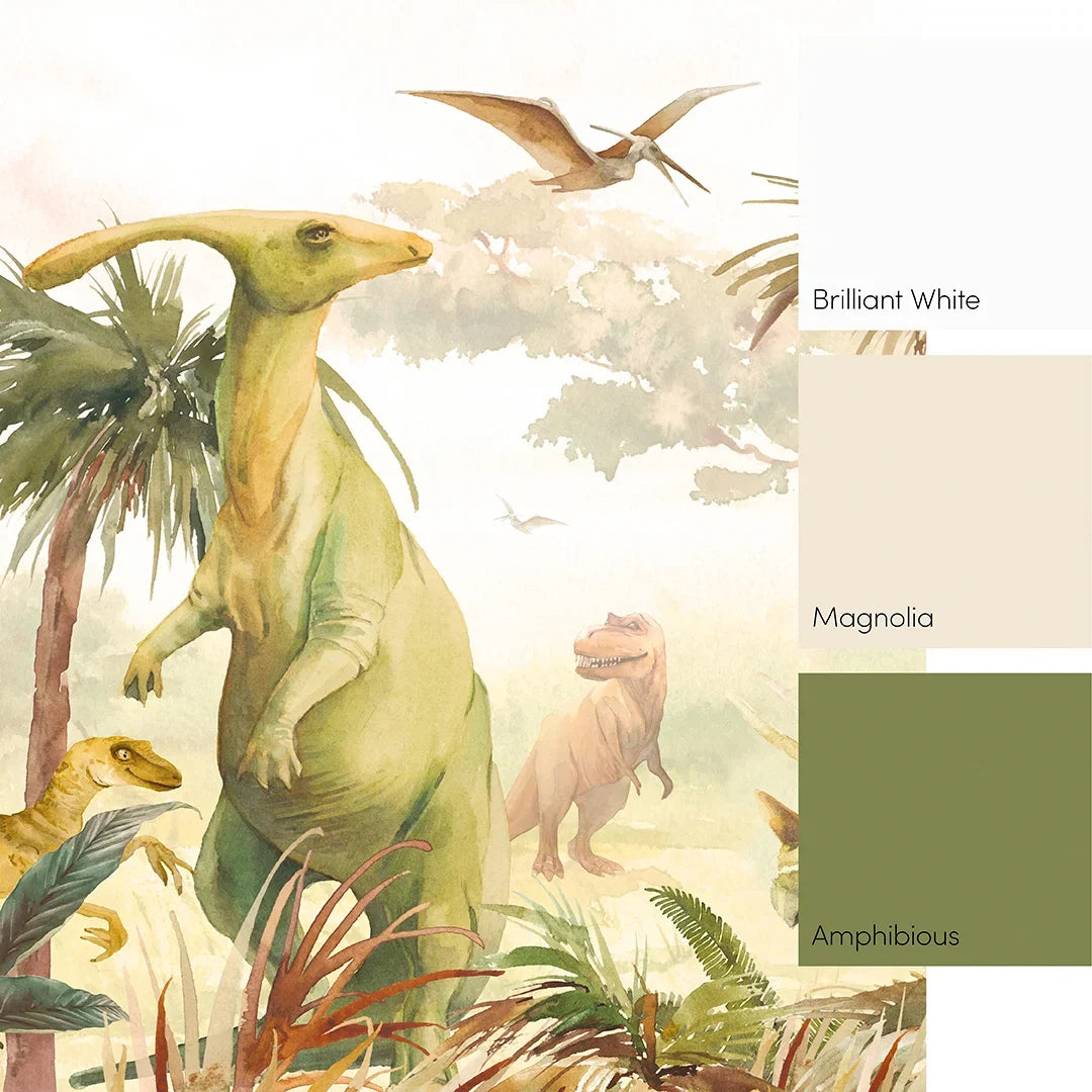 Jurassic Full Wall Mural in Watercolour Greens