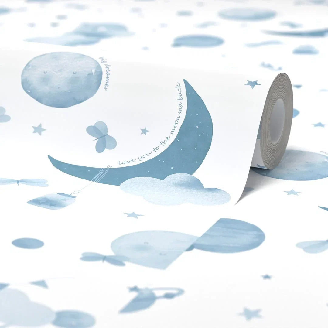 Little Dreamer by Amy Hart Wallpaper in Blue and White