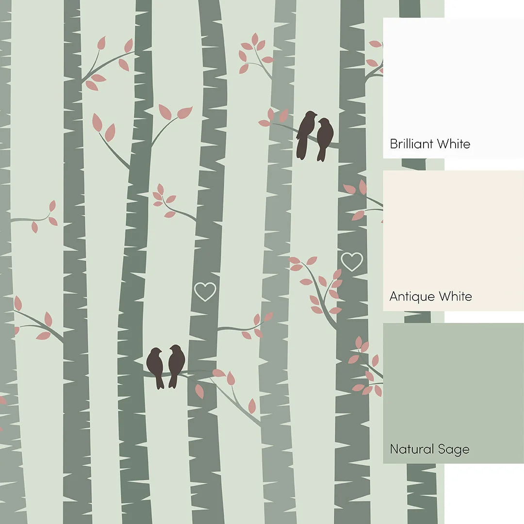 Lovebirds Full Wall Mural in Sage Green