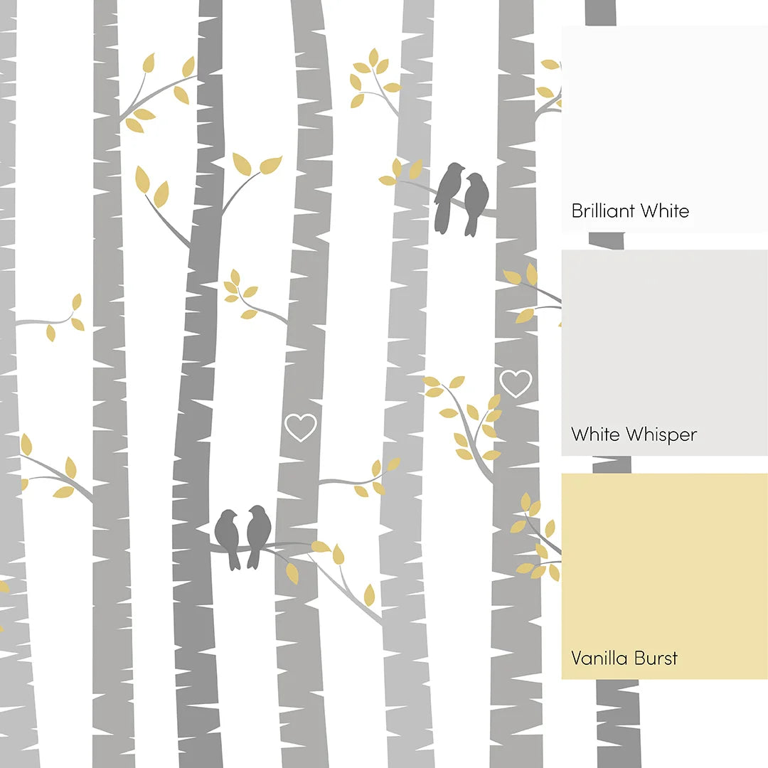 Lovebirds Full Wall Mural in Yellow and Grey
