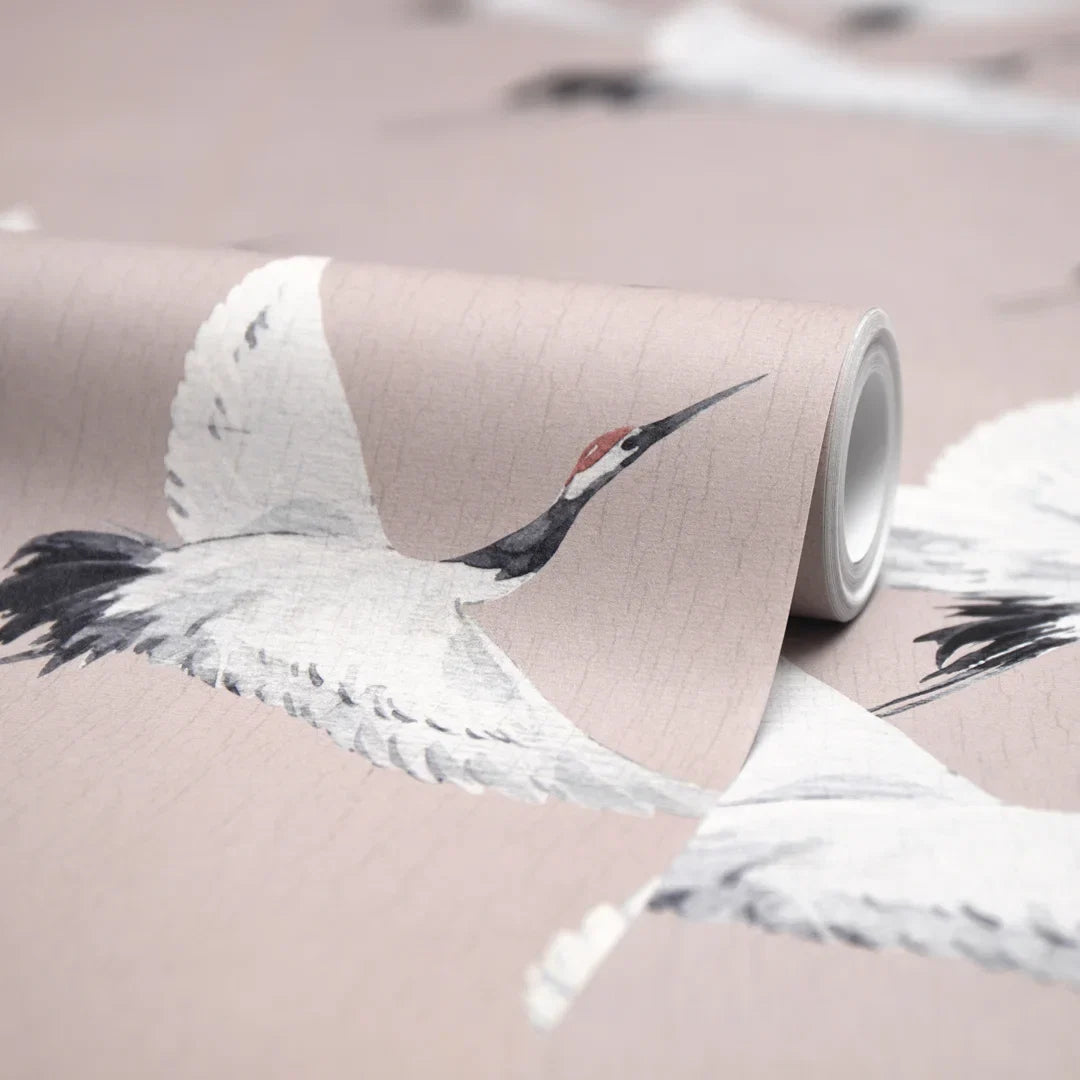 Soaring Cranes Wallpaper in Nude