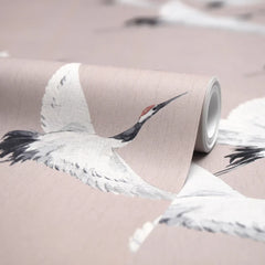Soaring Cranes Wallpaper in Nude
