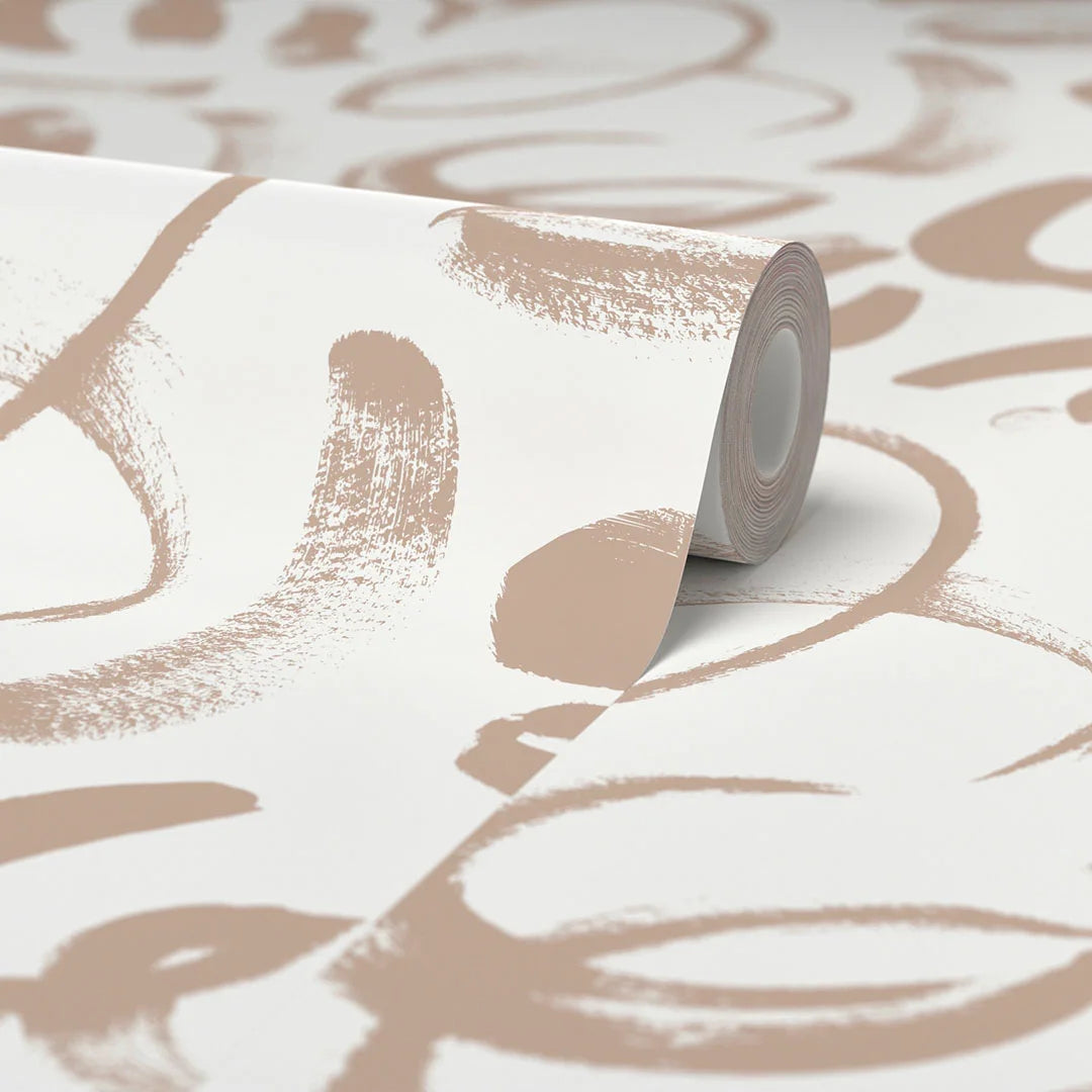 Squiggle Wallpaper in White and Beige