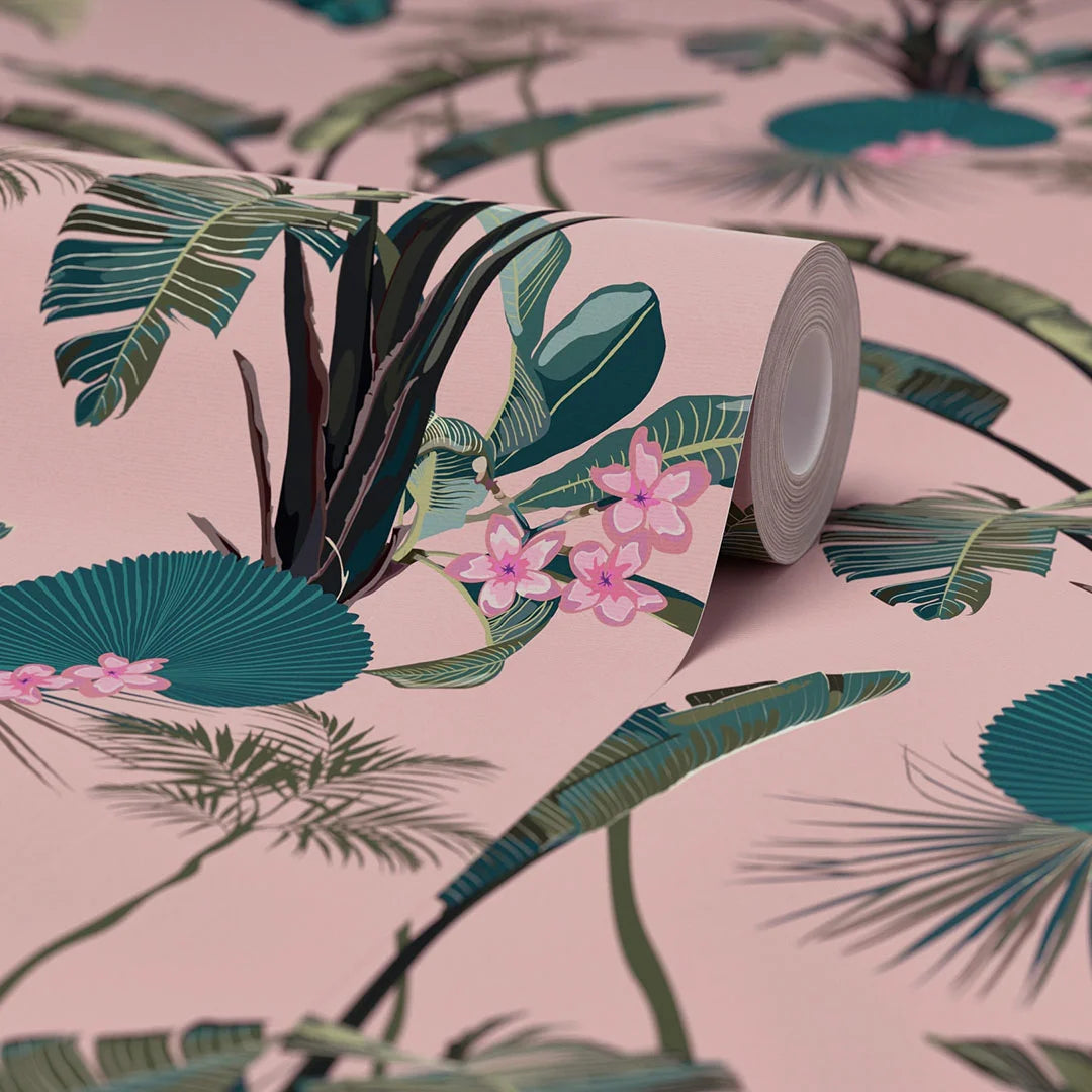Tropical Paradise Wallpaper in Dusky Pink