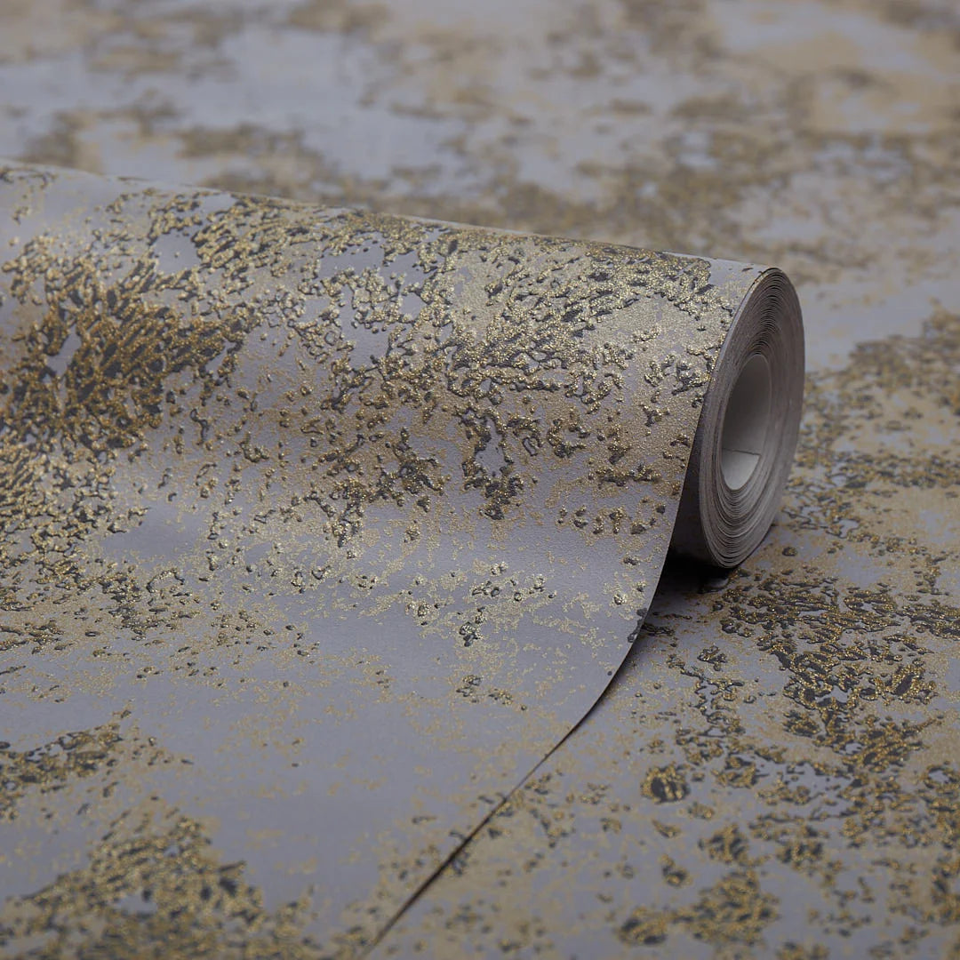 Turin Industrial Wallpaper in Charcoal and Gold