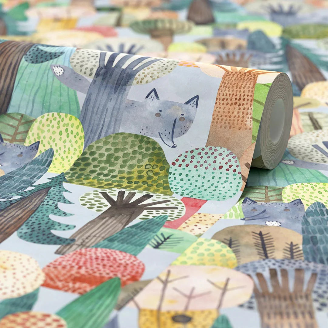 Wolves in the Wood Wallpaper in Multicoloured
