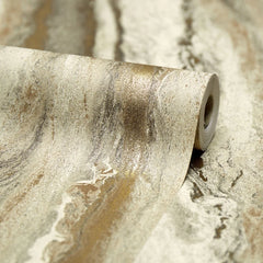 Zeus Metallic Wallpaper in Warm Grey and Sand and Metallic Gold