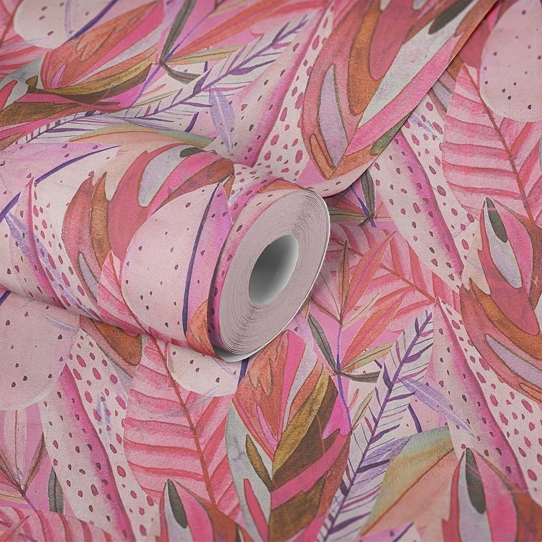 Verdant Mirage Wallpaper in Pink Tones