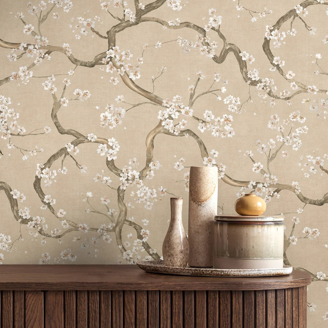 Oriental Blossom Wallpaper in Sand