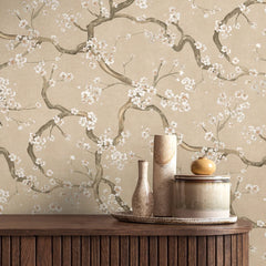 Oriental Blossom Wallpaper in Sand