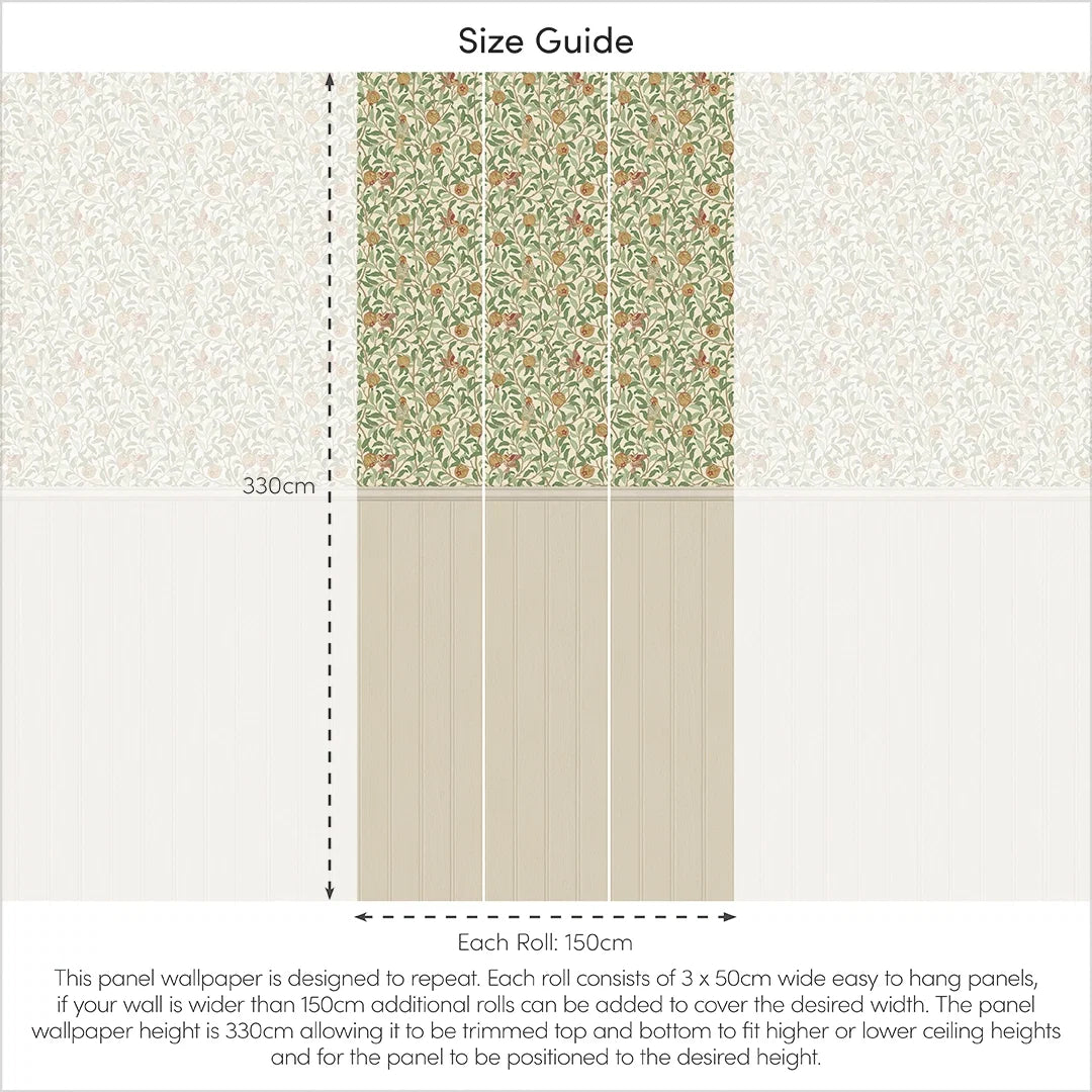 Beauty Of Nature Panel Wallpaper in Sage Green on Cream with Cream Panel