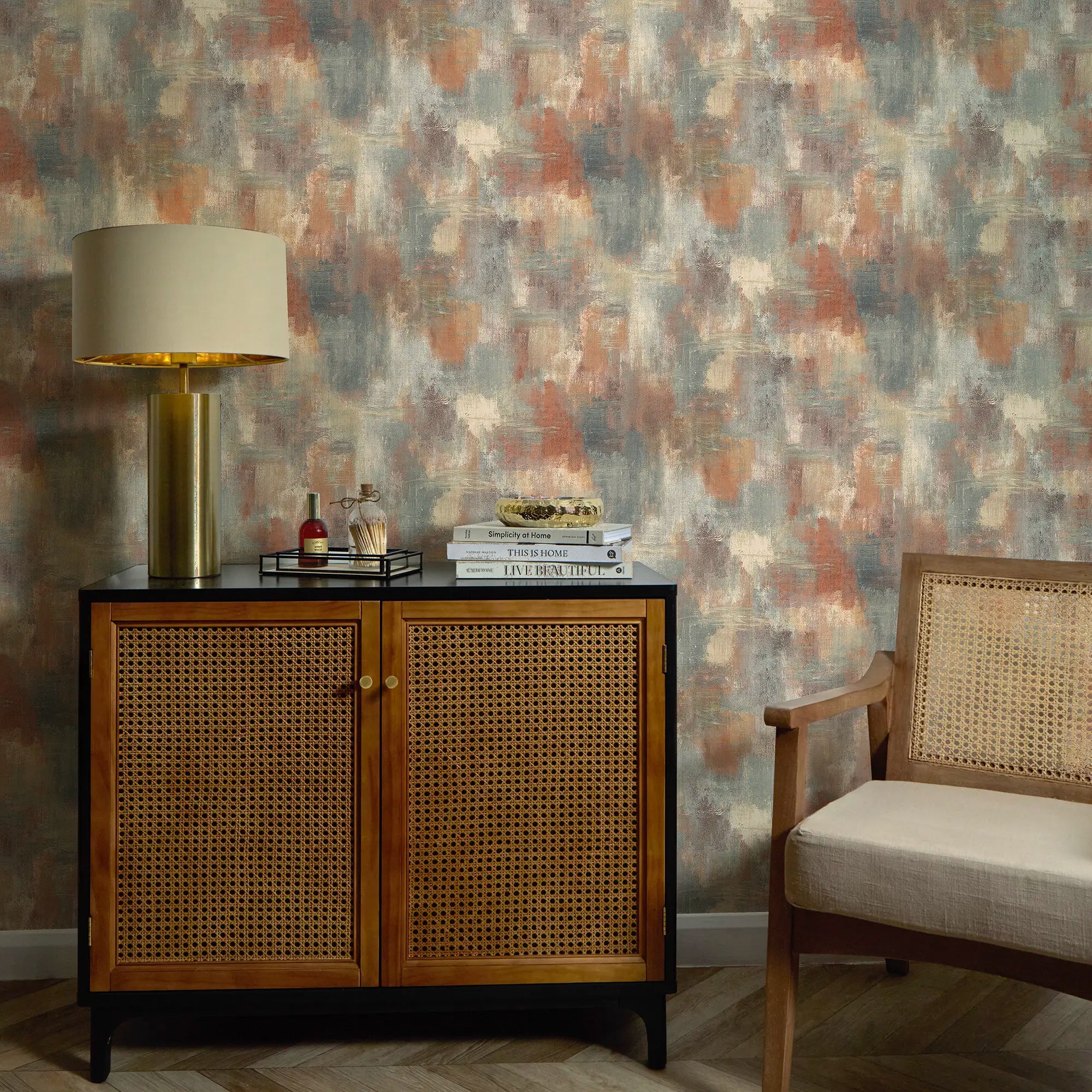 Hazy Fusion Wallpaper in Terracotta and Petrol