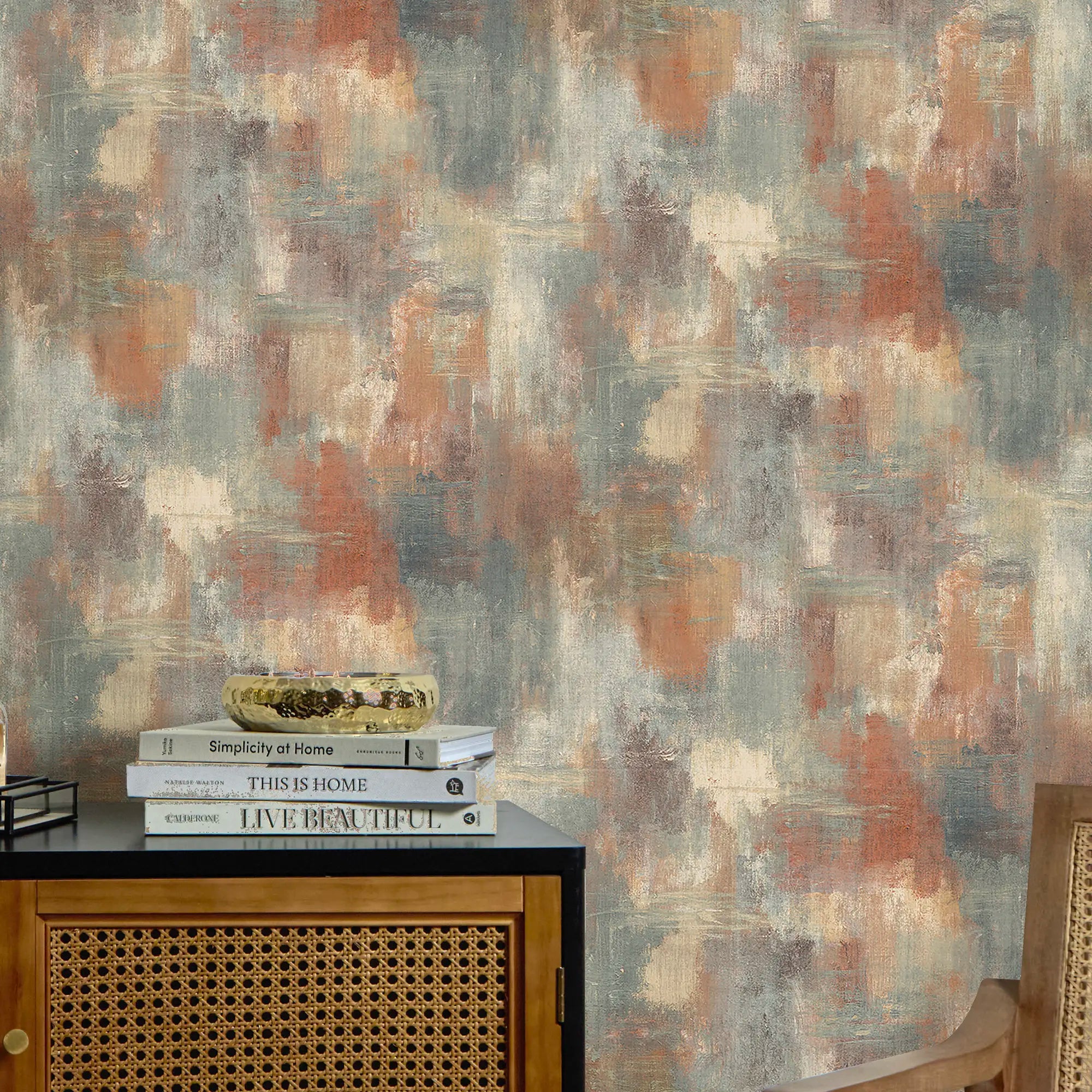 Hazy Fusion Wallpaper in Terracotta and Petrol