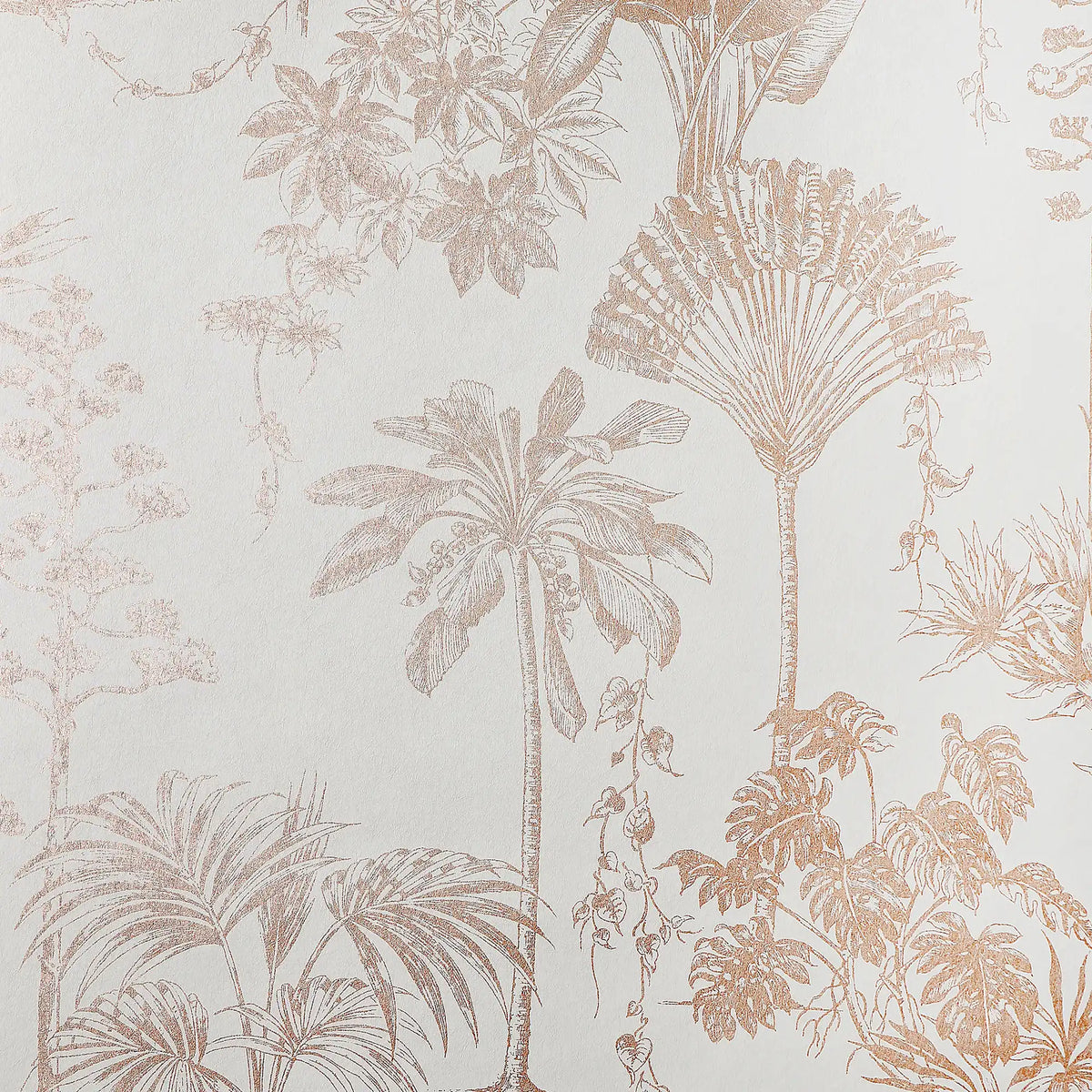 Rainforest Retreat Wallpaper in Rose Gold on Cream