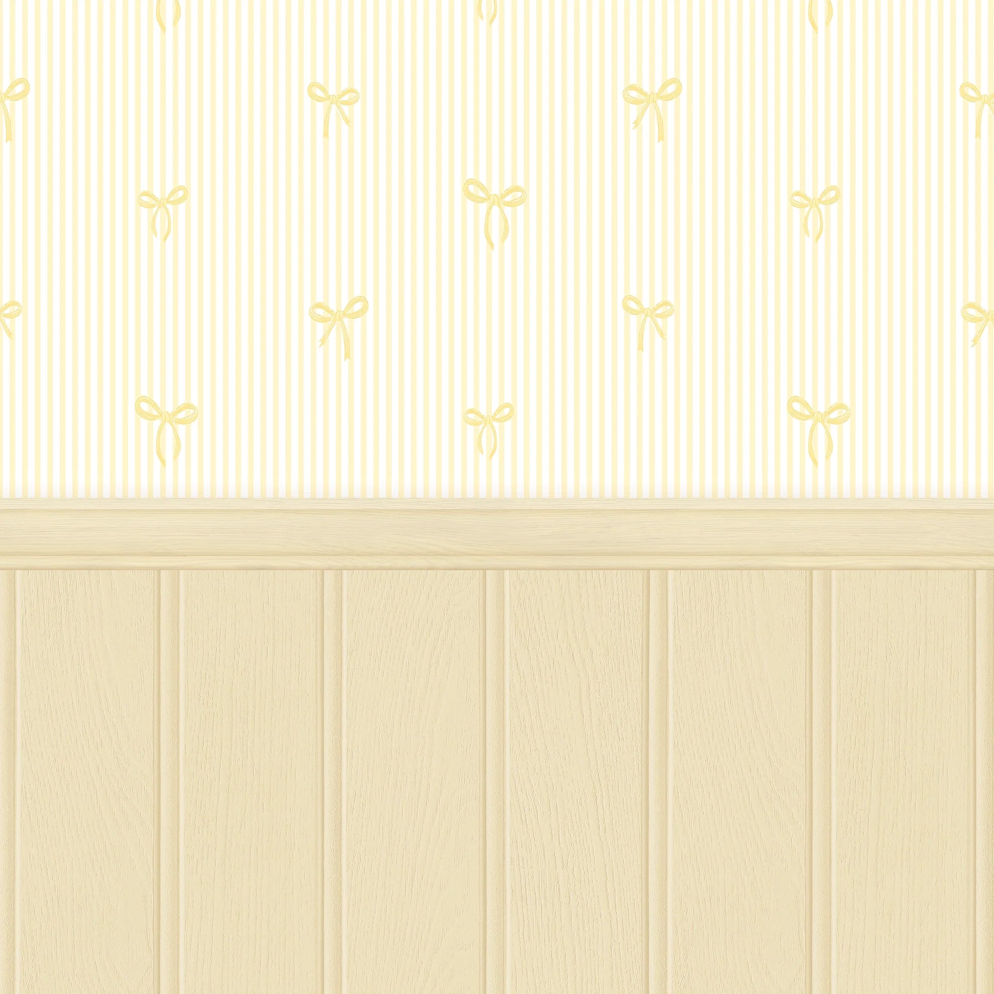 Delicate Bows on Pinstripe Panel Wallpaper in Lemon with Lemon Yellow Panel