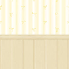 Delicate Bows on Pinstripe Panel Wallpaper in Lemon with Lemon Yellow Panel