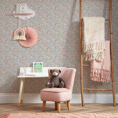 Ditsy Gardenia Wallpaper in Soft Blue and Sage on Soft Pink