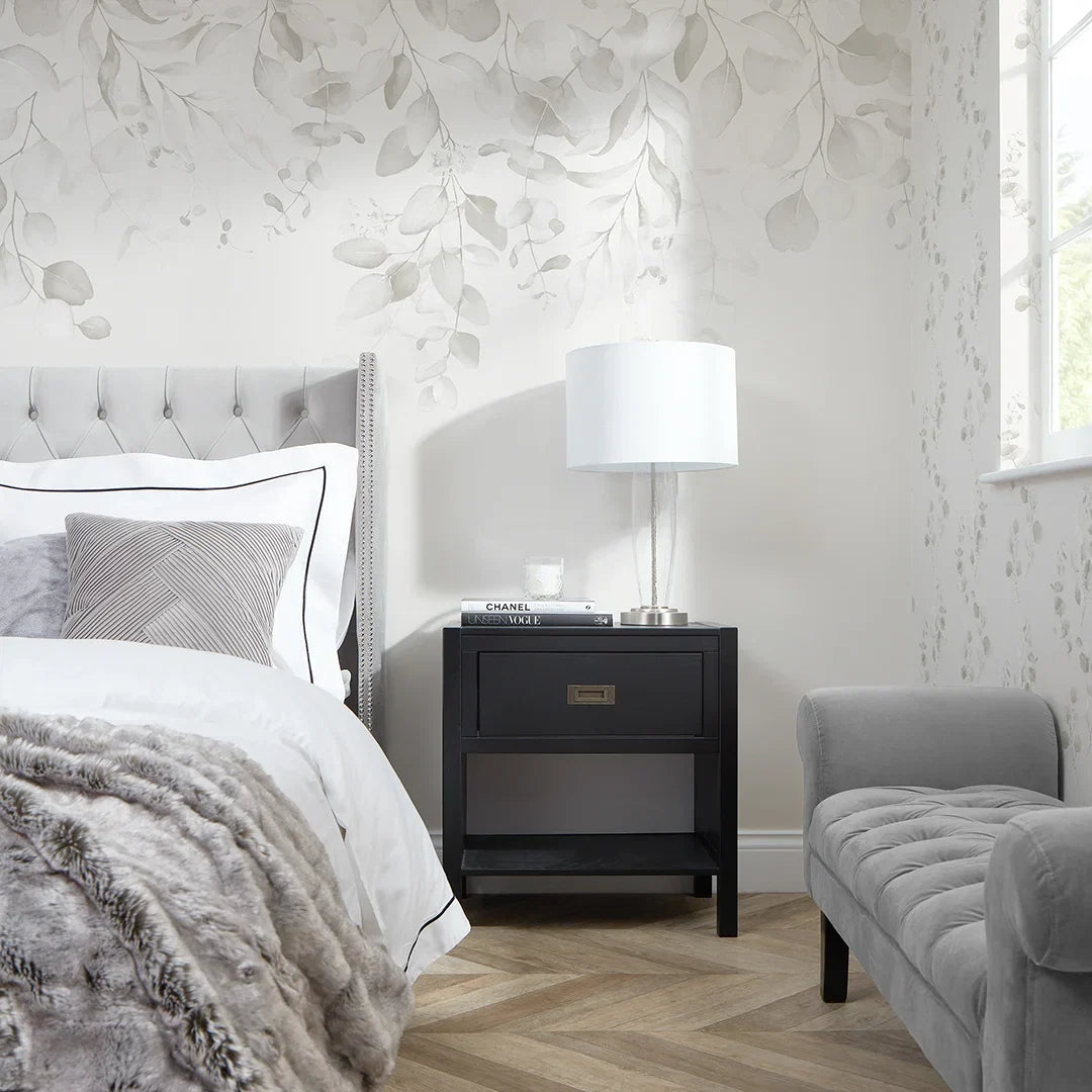 Eucalyptus Cascade Full Wall Mural in Soft Greys