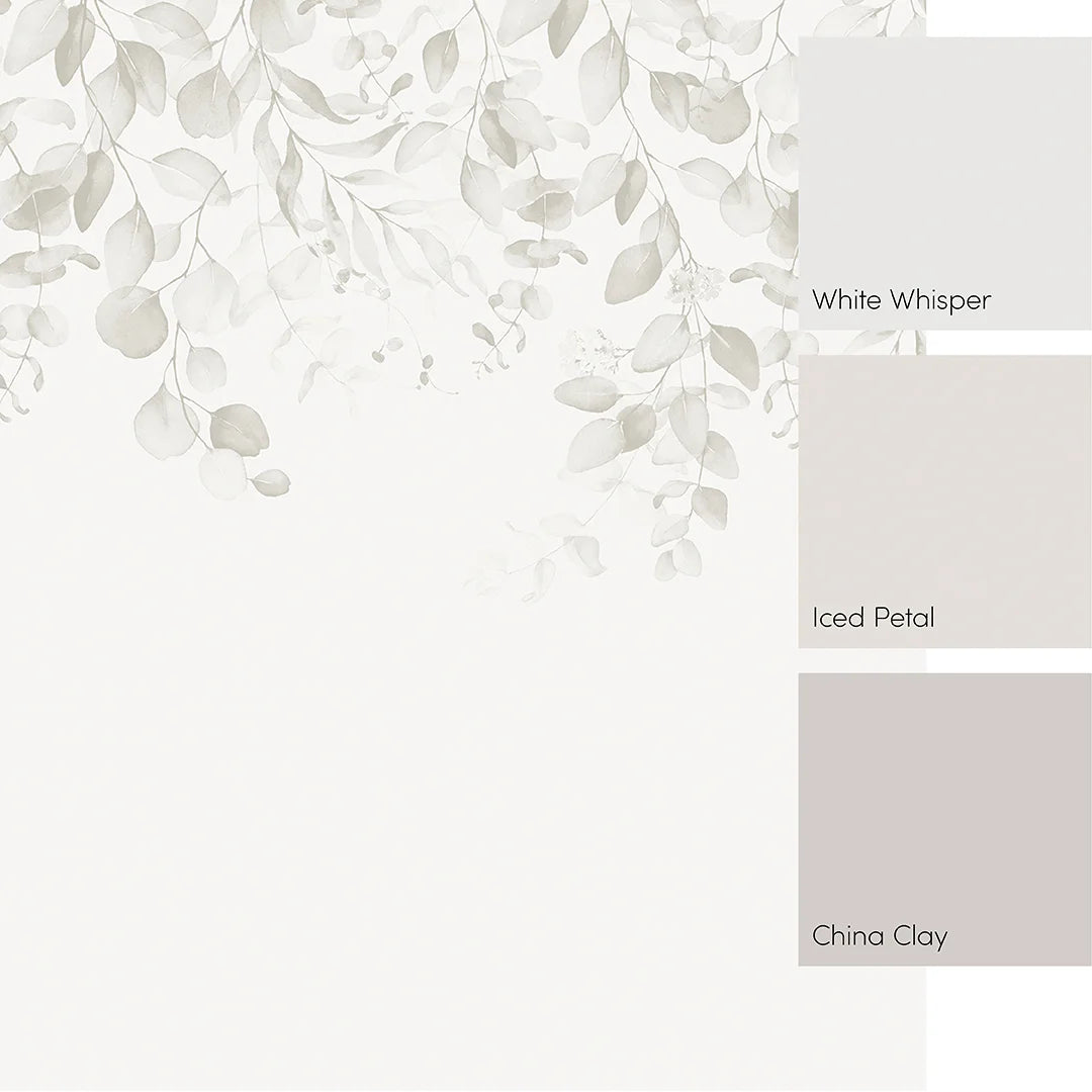 Eucalyptus Cascade Full Wall Mural in Soft Greys