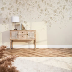 Eucalyptus Cascade Full Wall Mural in Warm Neutrals
