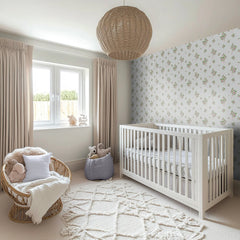 Floral Bouquet Pinstripe Wallpaper in Pink and Blue