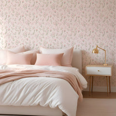 Floral Pinstripe Wallpaper in Light Pink and Pink